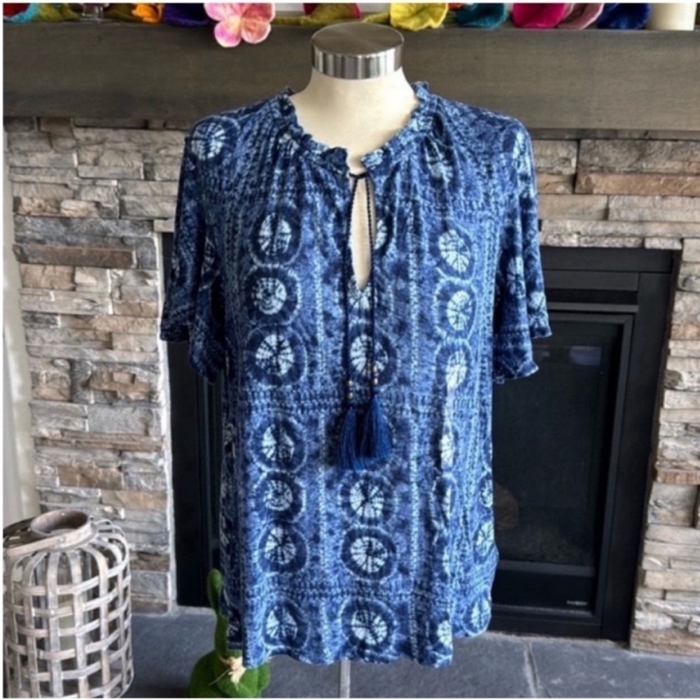 Lauren Ralph Lauren Indigo Geometric Blouse